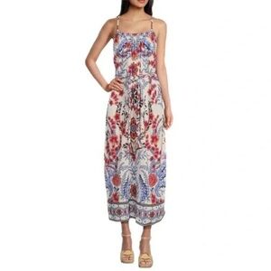 A LOVES A Women’s Floral Cotton Gauze Midi Dress Smocked Back Size Small